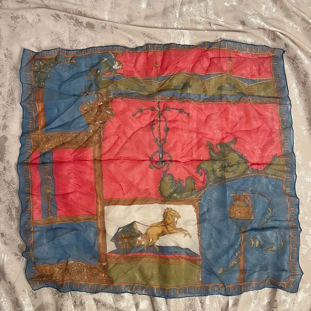 Vintage Sheer Equestrian Scarf Colorblocking 25